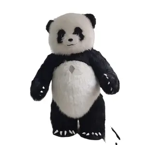 Kostum Beruang Cosplay Rambut Bulu Panjang Kustom Kostum Maskot Panda Tiup Pakaian Mewah Dewasa Kostum Panda Menari Tiup