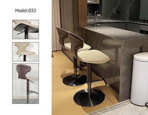 Chaise de bar pivotante réglable en hauteur, style italien moderne minimaliste de luxe, avec accoudoirs fixes en cuir PU et structure en acier inoxydable - Product Image 2