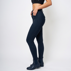 Culotte d'équitation taille haute pour femme avec strass, assise intégrale, en Spandex/Polyester, bleu foncé - PORTACE ENTERPRISES - Product Image 1