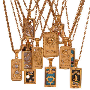 Trendy Square Colorful Esmalte Zircon <span class=keywords><strong>Tarot</strong></span> Cards Colgante Collar 18K Chapado en oro Star Moon Collares de acero inoxidable para mujeres - Product Image 1