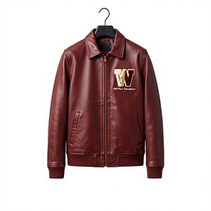 Premium PU Leather Knitted Breathable 900 GSM <b>Burgundy</b> Ribbed Cuffs Custom Embroidered Logo Bomber Style <b>Jacket</b> - Product Image 1