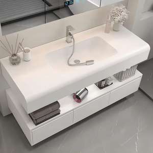 Meuble de salle de bain avec lavabo intégré et miroir intelligent, résistant à l'eau et aux taches, personnalisable en design. - Product Image 5