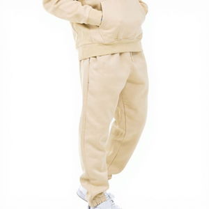 Pantalon de survêtement pour homme, beige, 100% coton, taille élastique, coupe décontractée, poches latérales, tricoté, poids moyen, respirant, automne - Product Image 2