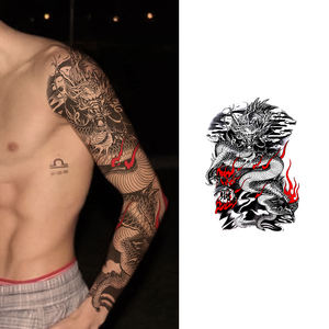 Etiqueta engomada del tatuaje temporal del <span class=keywords><strong>brazo</strong></span> completo de larga duración Diseño <span class=keywords><strong>tribal</strong></span> seguro para hombres Color blanco Transferencia de agua Plantilla del cuerpo Papel impreso - Product Image 2