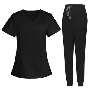 Ensemble de deux pièces de blouses d'isolement à manches courtes avec logo personnalisé haut de gamme pour infirmières, personnel vétérinaire et personnel hospitalier - Product Image 4