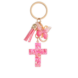 Llaveros cruzados de mariposa coloridos <span class=keywords><strong>KOMI</strong></span> para mujer, llaveros de resina cruzados de mariposa, abalorios de borlas, llavero para niñas, pieza de bolso - Product Image 1