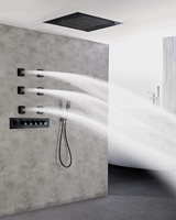 Mélangeur de salle de bain moderne de luxe tout en cuivre Douche à motif de pluie en laiton poli pour hôtels appartements Top Spray Trois types de rinçage