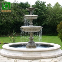 Fontaine d'eau en pierre sculptée à la main, simple, à 2 niveaux, pour la décoration extérieure du jardin