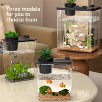 Petit aquarium de bureau en plastique transparent, écologique, ultra-silencieux, à économie d'énergie, avec boîte d'alimentation et éclairage paysager