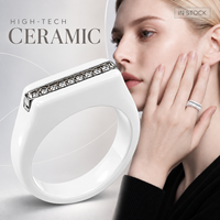 Bague en céramique de zircone blanche avec acier inoxydable et zircon transparent, bijoux de mariage unisexe, vente en gros, personnalisation OEM ODM