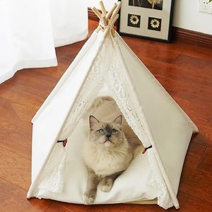 Tente <span class=keywords><strong>pour</strong></span> <span class=keywords><strong>animaux</strong></span> de compagnie en bois pliable et portable <span class=keywords><strong>pour</strong></span> petits chiens et chats, avec coussin confortable amovible et lavable, <span class=keywords><strong>pour</strong></span> une utilisation en salon - Product Image 1