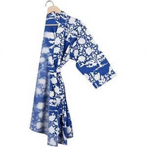 Kimono Indio Elegante 100% Algodón para Mujer, Cuello en V, Cierre con Cinturón, Largo Completo, Suave, Transpirable, de Secado Rápido, Estampado Floral, Verano - Product Image 4