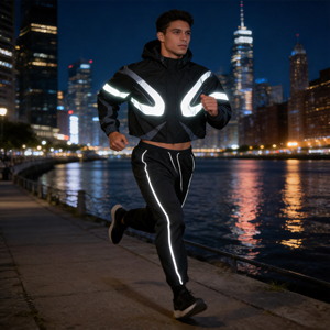 Ensemble de survêtement unisexe réfléchissant 3M vintage automne 2025 – Veste coupe-vent décontractée streetwear avec fermeture éclair et capuche en polyester/nylon - Product Image 3