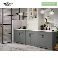 Armoire de salle de bain en bois Goldtop Vanité avec dessus en quartz Vert foncé Double évier et porte Shaker Lavabos doubles Vanité avec miroir