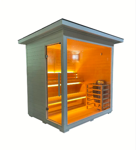Moderna Cabina de Sauna de Madera para Exteriores con Calefacción Eléctrica, Diseño de Madera Sólida, Estilo Escandinavo con Puerta de Vidrio y Taburete de Madera - Product Image 4
