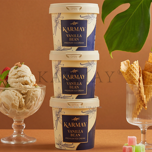 Helado Artesanal Ultra Premium KARMAY, 250 ml, Tazón Redondo de Plástico con Tapa, Diseño con Estampado Dorado - Product Image 5