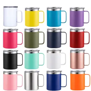 Oficina solo Vacío Doble pared 12oz Mango Taza de negocios con tapa Taza de café de acero inoxidable