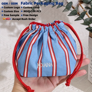 Sacchetto Regalo Cosmetico in <span class=keywords><strong>Cotone</strong></span> e Lino a Righe di Alta Qualità con Fondo Arrotondato, Sacchetto Personalizzato con Logo Stampato per Trucco e Profumi con Coulisse in <span class=keywords><strong>Cotone</strong></span> - Product Image 2