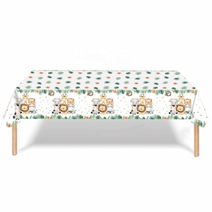 Ensemble de fournitures de fête jetables sur le thème du zoo de la <span class=keywords><strong>jungle</strong></span> pour enfants, comprenant des assiettes en papier, des serviettes, une nappe et une bannière pour la fête d'<span class=keywords><strong>anniversaire</strong></span> - Product Image 4