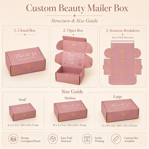 Caja de Embalaje de Papel para Desempaquetar, Diseño Personalizado en Oro Rosa, para Regalos, Colección de Belleza y Cuidado de la Piel, Envío Postal - Product Image 3