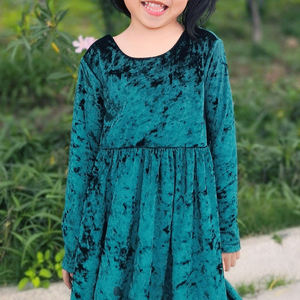 जूनियर बच्चा नवजात शिशु स्कूप वापस छोटी लड़कियों हरी मखमल स्पंदन आस्तीन ठोस हरी मखमल कपड़े डिजाइन - Product Image 6