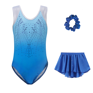 Ensemble de <span class=keywords><strong>justaucorps</strong></span> de gymnastique pour enfants avec logo personnalisé B63, en strass métalliques violets, 3 pièces, ensemble de vêtements de danse avec jupe en mousseline, ensemble de <span class=keywords><strong>justaucorps</strong></span> de gymnastique - Product Image 3