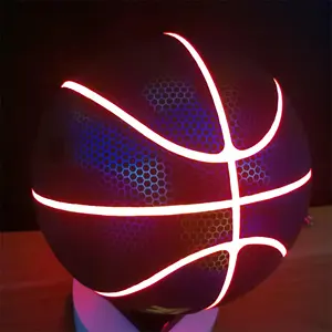 Custom 3D Logo USB Rechargeable Led Holographic Reflective Leather Luminous Basketball For Training Size 6 Indoor Outdoor