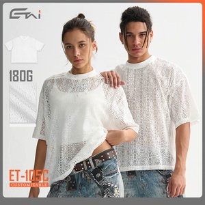 T-shirt unisexe en coton à col rond pour homme, dentelle à manches courtes, blanc, coupe carrée, impression de logo personnalisé, tissu tricoté côtelé surdimensionné délavé - Product Image 1