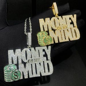 Glassato fuori Bling Micro pavé 5A CZ lettere soldi sulla mia mente collana pendente Hip Hop uomini ragazzo <span class=keywords><strong>gioielli</strong></span> - Product Image 4