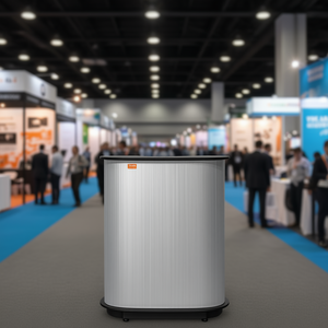 เคาน์เตอร์ต้อนรับแบบพกพา Vevor Oval สีเงิน ทำจากโลหะ ขนาด 35.43 x 19.29 x 37.01 นิ้ว สำหรับงานแสดงสินค้า - Product Image 2