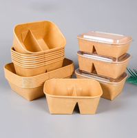 Boîte à lunch rigide en papier kraft écologique double couche, couvercle rectangulaire, boîte à dessert, boîte à salade, emballage à emporter, boîte en kraft