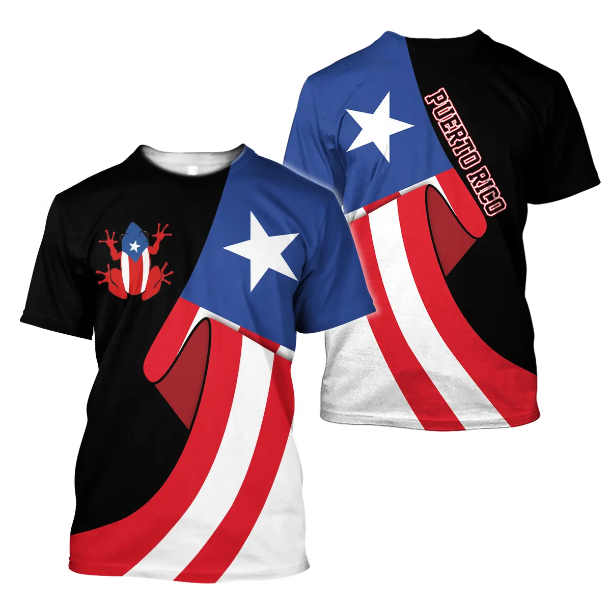 Nieuwe Collectie Puerto Rico Vlag Zwarte T-shirt Voor Mannen Puerto Rico Coqui Gedrukt Custom Logo Shirts In Bulk Korte mouw T-shirt