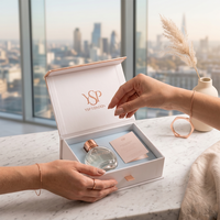 Boîte rigide magnétique blanche de luxe personnalisée avec dorure or rose et fente pour carte pour emballage cadeau de parfum
