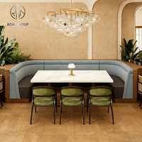 Ensemble de mobilier de café en marbre demi-cercle : table, chaises et banquette pour café-restaurant