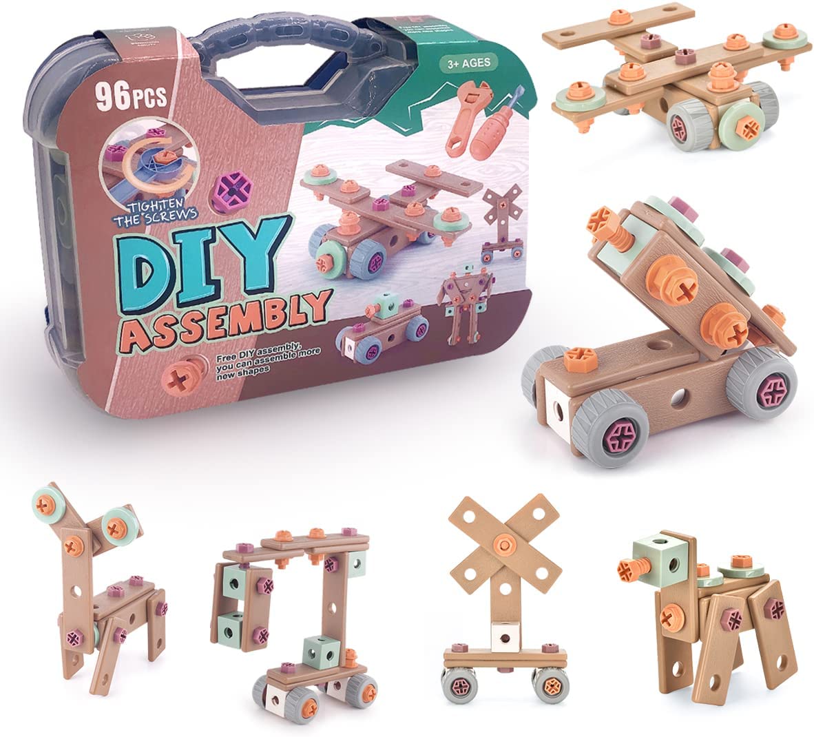 Набор строительных игрушек для детей от 4 до 10 лет, 96 блоков