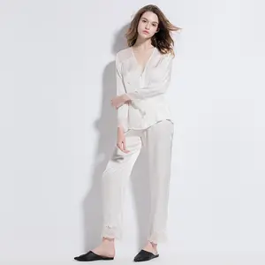 Pyjama 100% en soie blanche pour femmes, vêtements de luxe, de nuit, pour maison, nouvelle collection