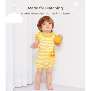 Combinaison Bébé Fille Rayée Jaune à Manches Volants Tenue d'Été Respirante en Coton et Fibre de Bambou Imprimée Vente en Gros - Product Image 3