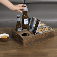 Organisateur d'accoudoir de canapé en bois de pin carbonisé moderne, support de télécommande et plateau à collation pour rangement de salon