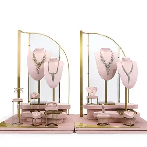 VANLOCY Stock Metal Jewelry Showcase Display Collar Anillos Display Rack Jewelry Window Display Set