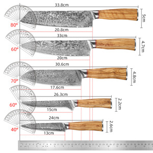 Juego de <span class=keywords><strong>cuchillos</strong></span> de Chef japonés de madera de olivo, 5 uds., acero damasco Vg10, 67 capas, acero al carbono, Chef Santoku, juego de <span class=keywords><strong>cuchillos</strong></span> universales - Product Image 5