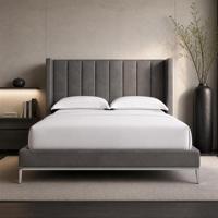 Maßgefertigtes Modernes Designer-Lederbett mit Vertikalen Kanälen für Luxushotels mit Metallgestell und Anpassbarem Kopfteil