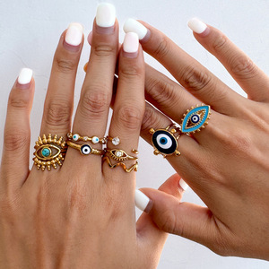 Bague Œil Turc Plaqué Or pour Femme, Bijou Géométrique à Sertissage à Griffes, Cadeau Tendance, Origine Yiwu - Product Image 4