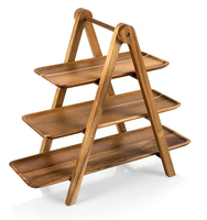 Houten landelijke stijl 3-laags rechthoekige multifunctionele serveerblad met afneembare cupcakehouder voor fruit, desserts, feestmaaltijden en tafeldecoratie