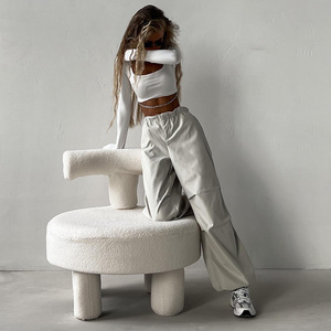 <span class=keywords><strong>Pantaloni</strong></span> da paracadute Hip Hop personalizzati in tinta unita da <span class=keywords><strong>donna</strong></span> per l'estate e l'autunno nuova tendenza Streetwear <span class=keywords><strong>pantaloni</strong></span> Cargo sportivi larghi - Product Image 2