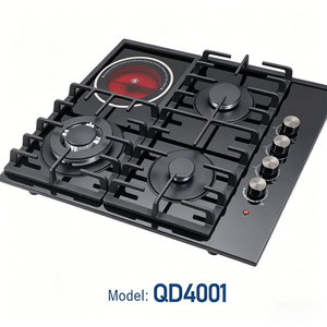 Table de cuisson à <span class=keywords><strong>gaz</strong></span> en verre trempé 4 brûleurs, plaque de cuisson électrique à <span class=keywords><strong>induction</strong></span> intégrée infrarouge avec support en fonte pour casseroles - Product Image 2