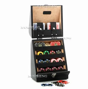 High-end Poker Chips Set Clay Poker Chips in Leather Suitcase for Gambling Entertainment or Gift