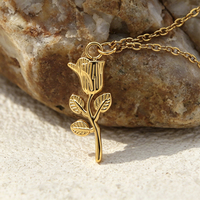 Collier pendentif fleur rose vintage en acier inoxydable plaqué or 18 carats, chaîne délicate pour femme, bijou quotidien, cadeau