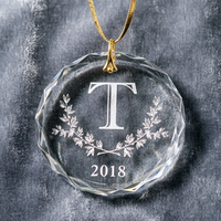 Ornement en cristal transparent gravé avec un monogramme personnalisé, décoration de Noël personnalisée pour la famille