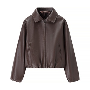 Giacca Bomber da <span class=keywords><strong>Donna</strong></span> in Pelle PU <span class=keywords><strong>Oversize</strong></span> con Spalle Cadenti, Lunghezza Corta, Zip Frontale e Colletto a Risvolto, per l'Autunno e lo Stile Street - Product Image 4