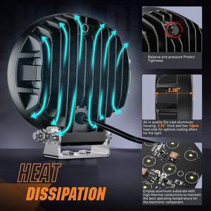 Luz LED de Conducción Combinada Antiniebla y de Inundación de 50W, Amarilla, de 5.7 Pulgadas, con Conector DT y Arnés de Cableado para Motocicleta y Camión - Product Image 3